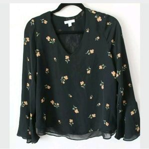 LC Lauren Conrad  Black Pink Floral Shirt Lace‎